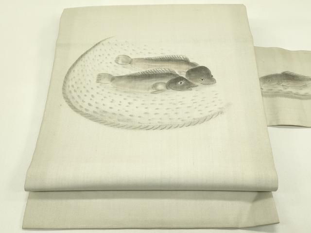 平和屋着物＊夏物　九寸名古屋帯　作家物　手描き　魚　正絹　逸品　CABI5342rv