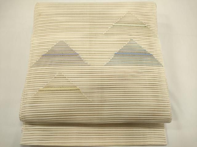 平和屋着物＊夏物　八寸名古屋帯　絽綴れ　幾何学文　金糸　正絹　逸品　DABH1662cd