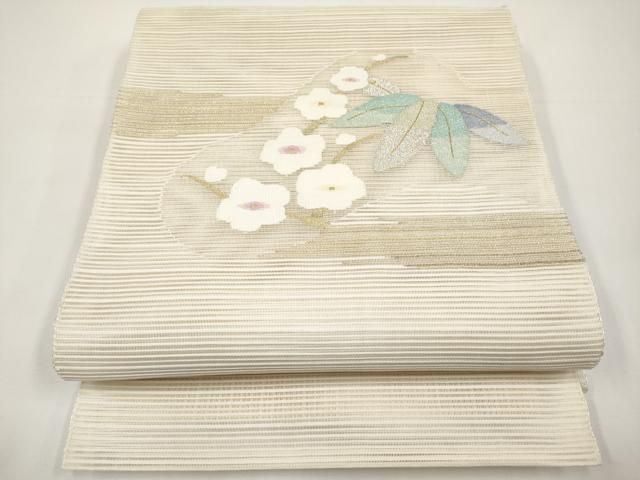 平和屋着物＊夏物　八寸名古屋帯　絽綴れ　笹梅文　金銀糸　正絹　逸品　CABI8455tx