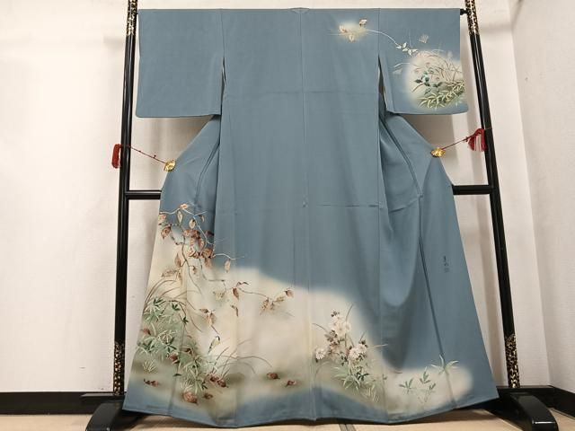 平和屋着物●訪問着　作家物　真也　手描き　花鳥文　暈し染め　正絹　逸品　AABJ8557ph