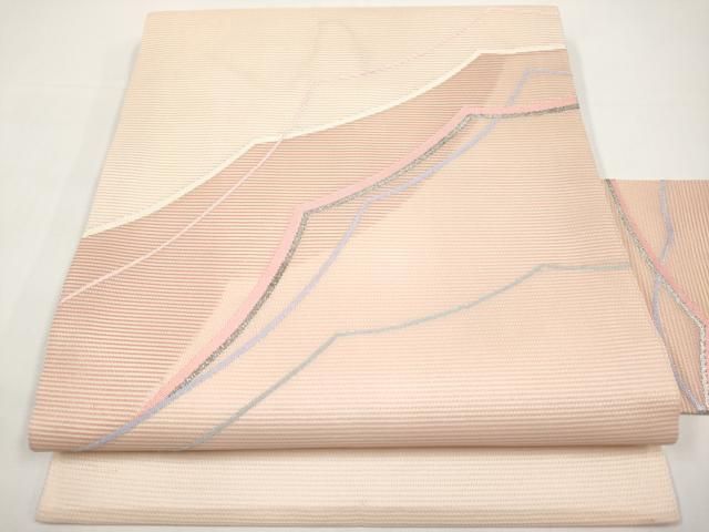 平和屋着物＊夏物　九寸名古屋帯　抽象文　銀糸　正絹　逸品　CABI8461tx