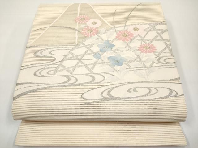 平和屋着物＊夏物　八寸名古屋帯　絽綴れ　流水籬草花文　金銀糸　正絹　逸品　未使用　CABI8463tx