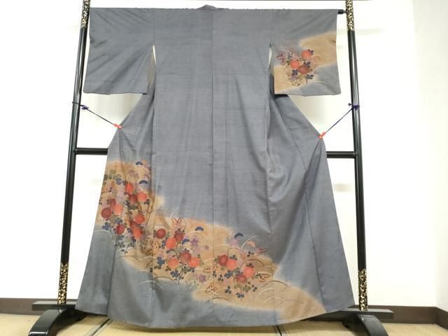平和屋着物●訪問着　紬地　草花文　暈し染め　正絹　逸品　DABG2457ud