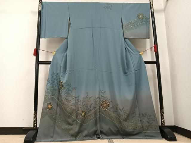 平和屋着物●訪問着 総刺繍 中国三大刺繍 スワトウ刺繍 汕頭刺繍 蘇州刺繍 更紗文 暈し染め 金糸 ロング丈 正絹 逸品 AABJ8560ph
