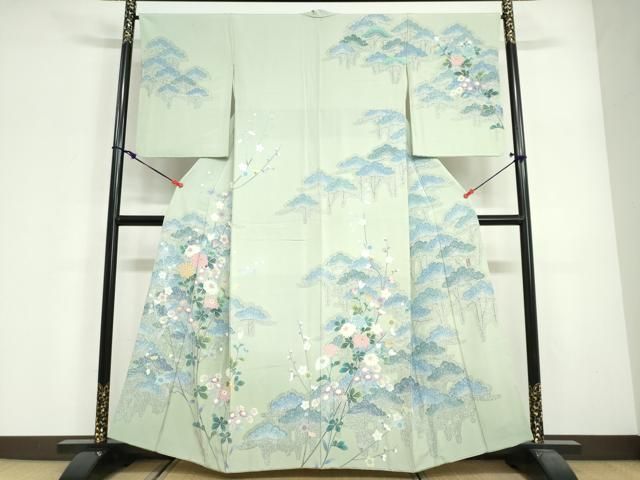 平和屋着物●訪問着　友禅　作家物　草花文　正絹　逸品　DABG2410ud