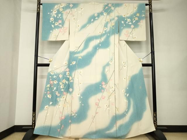 平和屋着物●訪問着　友禅　作家物　枝花文　暈し染め　正絹　逸品　AABJ9201ck