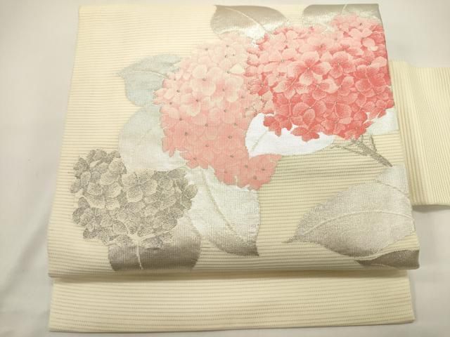 平和屋着物＊夏物　九寸名古屋帯　紫陽花　銀糸　正絹　逸品　DABH1655cd