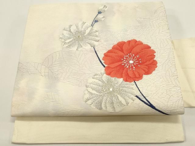 平和屋着物＊夏物　九寸名古屋帯　草花文　金銀糸　正絹　逸品　DABH1656cd