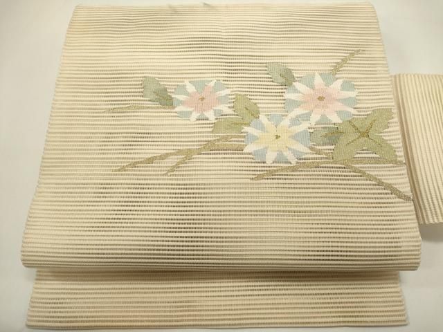 平和屋着物＊夏物　八寸名古屋帯　絽綴れ　草花文　朝顔　金糸　正絹　逸品　DABH1657cd