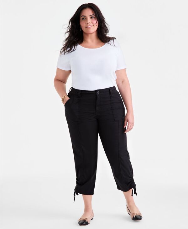 スタイルアンドコー レディース ボトムス カジュアルパンツ パンツ アンクル Style Co Womens Mid Rise TieHem Ankle Pants 2P24W Deep Black
