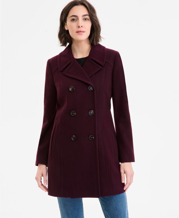 アンクライン レディース アウター ジャケット・ブルゾン コート Anne Klein Womens DoubleBreasted Peacoat PXXSXXL Merlot