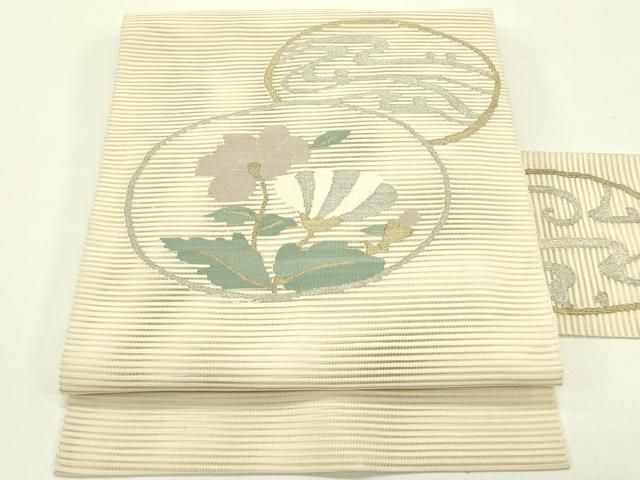 平和屋着物＊夏物　八寸名古屋帯　絽綴れ　立波花丸文　金銀糸　正絹　逸品　CABI5339rv