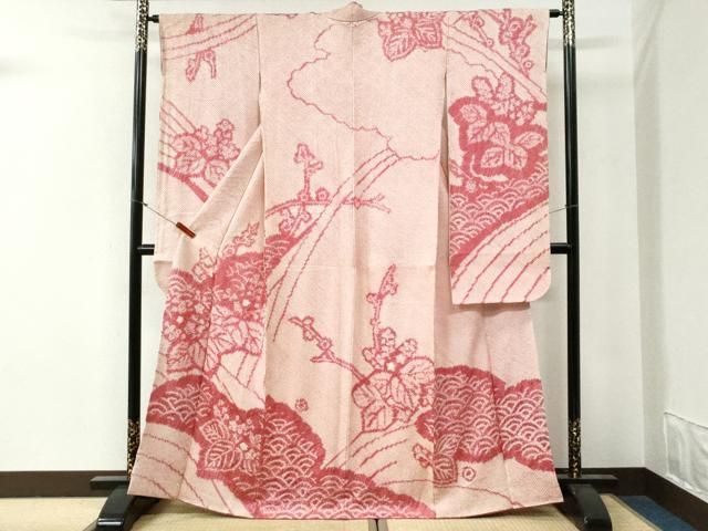 平和屋着物●豪華振袖　総絞り　青海波　桐　正絹　逸品　CABG0492yc