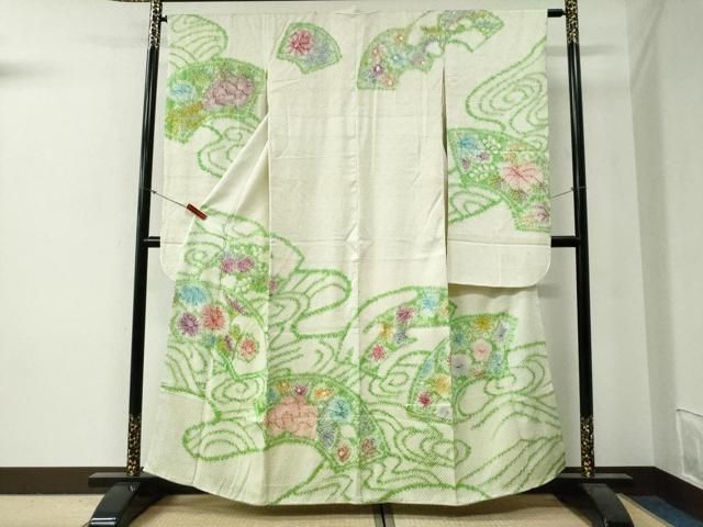 平和屋着物●豪華振袖　総絞り　流水地紙草花文　正絹　逸品　CABG0495yc