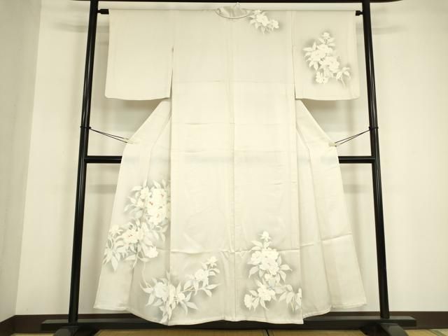 平和屋着物▽訪問着　単衣　刺繍　草花文　暈し染め　正絹　逸品　DABE4995az