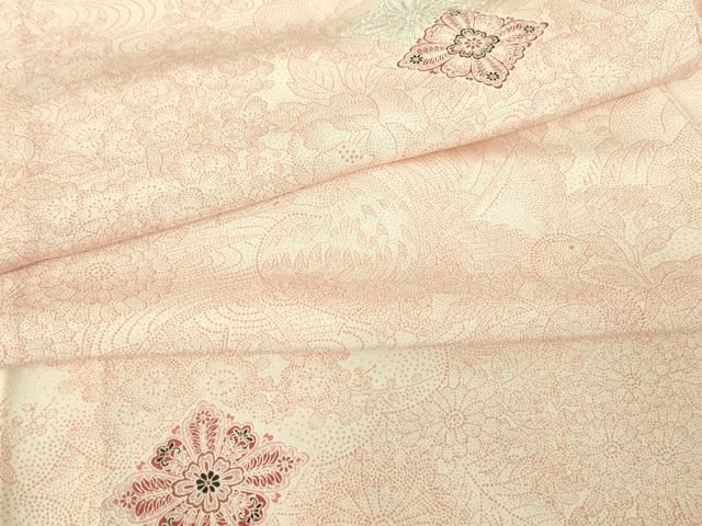 平和屋着物▽上質な小紋　単衣　鴛鴦花文　正絹　逸品　DABE4996az
