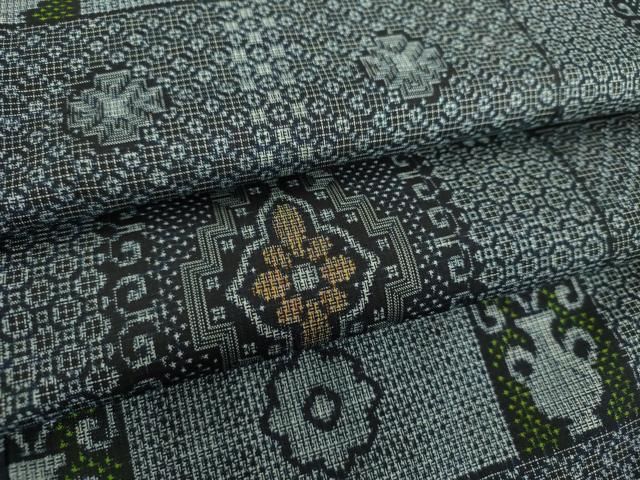 平和屋着物●本場大島紬　割り込み絣　飾花文　正絹　逸品　未使用　DABF7265ps