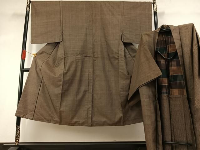 平和屋着物男性 紬 アンサンブル 幾何学文様 正絹 逸品 AABI8904fy