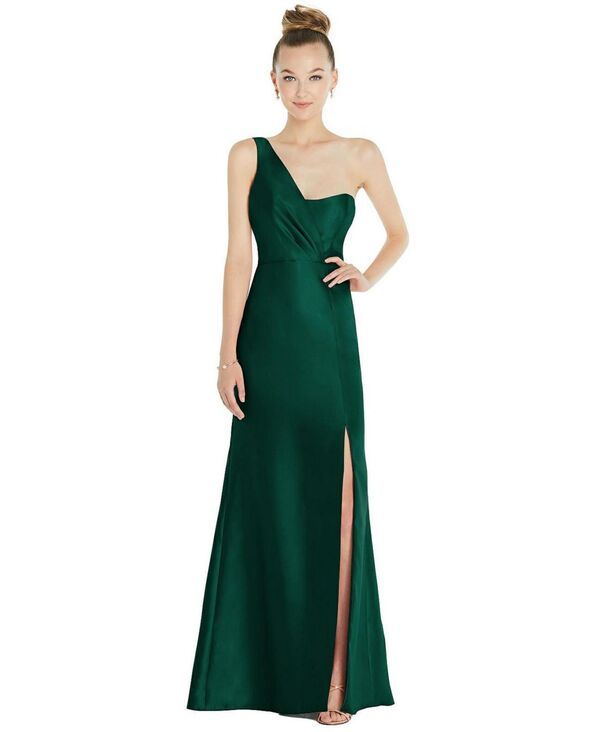 アルフレッド レディース トップス ワンピース ドレープ フロントスリット ワンショルダー サテン Alfred Sung Draped OneShoulder Satin Trumpet Gown