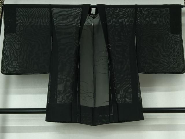 平和屋着物▽羽織　スリーシーズン　春夏秋　塵除け　露芝文紗　黒地　暗黒色　正絹　逸品　未使用　AABI9580jh