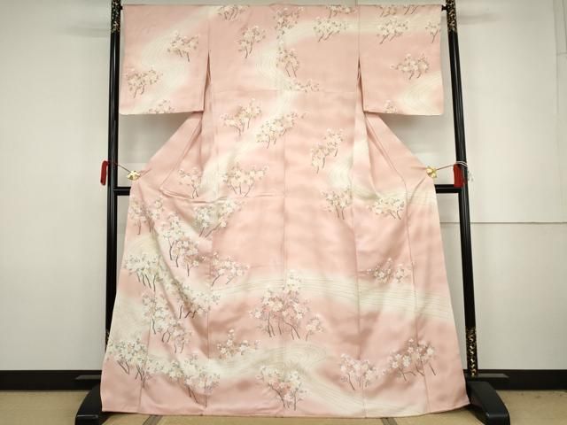 平和屋着物●訪問着 手描き 刺繍 流水枝花文 暈し染め 金彩 正絹 逸品 AABJ8628cs