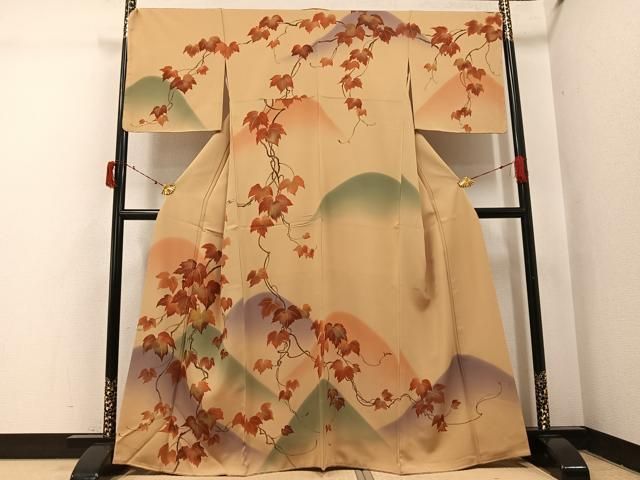 平和屋着物●訪問着　手描き　遠山蔦の葉文　暈し染め　金彩　正絹　逸品　未使用　AABI7345ph