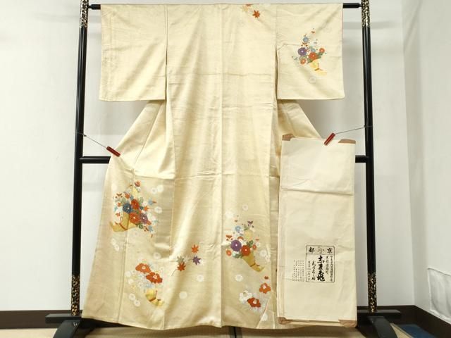 平和屋着物●銀座　志ま亀　訪問着　竜田川花束文　金彩　たとう紙付き　正絹　逸品　CABG0242yc