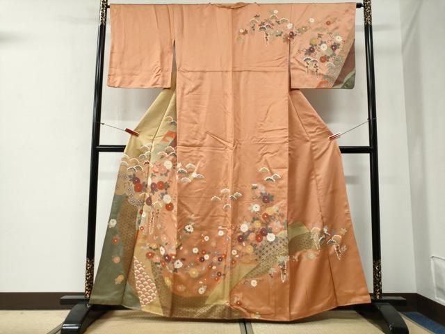 平和屋着物●訪問着　作家物　青海波花唐草松文　金彩　正絹　逸品　CABG0274yc