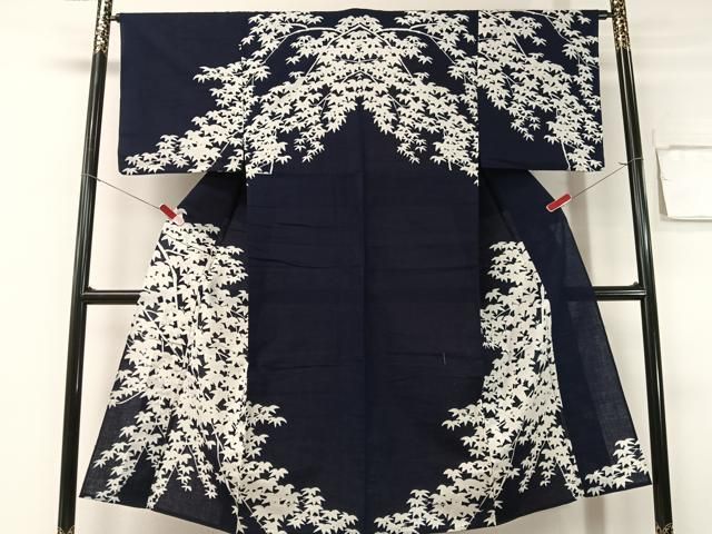 平和屋着物▽男性　訪問着　単衣　枝葉シルエット　綿　正絹　逸品　CABG7609vp
