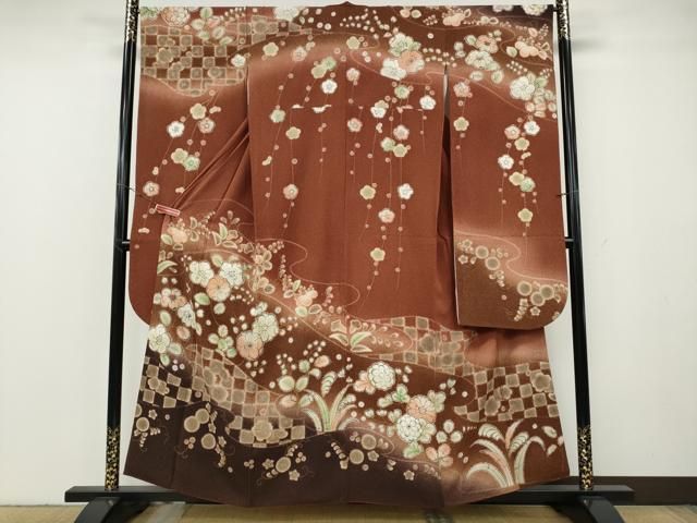 平和屋着物●豪華振袖　作家物　流水草花文　暈し染め　正絹　逸品　CABG5361ut