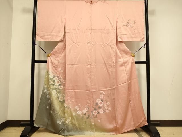 平和屋着物▽訪問着　単衣　菊　暈し染め　金彩　正絹　逸品　DABE9986du
