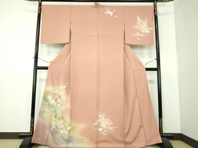 平和屋着物●訪問着　絞り　地紙花文　暈し染め　金彩　正絹　逸品　未使用　DABE5884ps