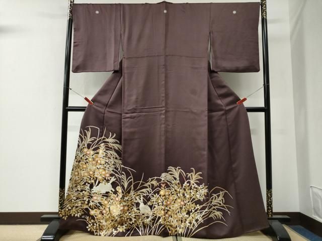 アンティーク着物 平和屋着物○豪華色留袖 駒刺繍 兎 芒 草花文 金彩 正絹 逸品