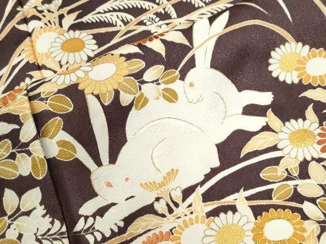 平和屋着物○豪華色留袖 駒刺繍 兎 芒 草花文 金彩 正絹 逸品