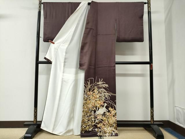 アンティーク着物 平和屋着物○豪華色留袖 駒刺繍 兎 芒 草花文 金彩 正絹 逸品