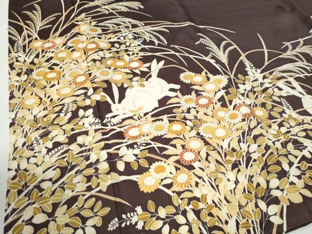 平和屋着物○豪華色留袖 駒刺繍 兎 芒 草花文 金彩 正絹 逸品