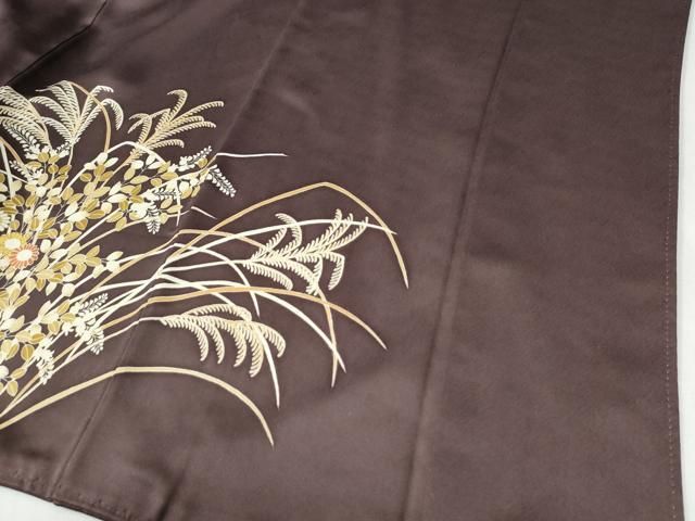 平和屋着物○豪華色留袖 駒刺繍 兎 芒 草花文 金彩 正絹 逸品