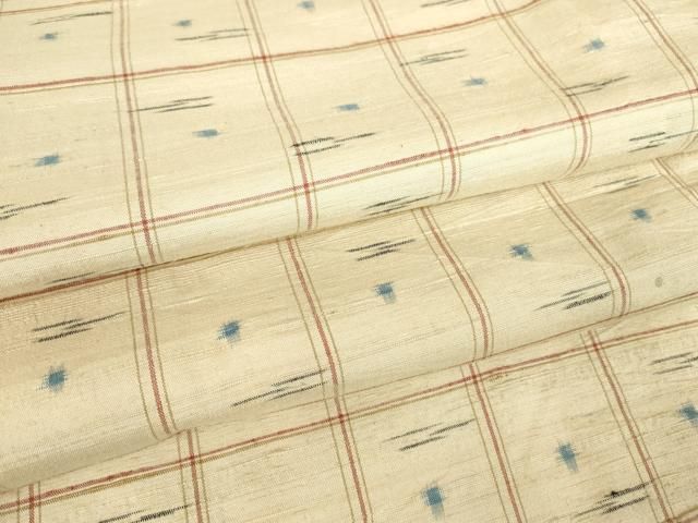 平和屋着物▽上質な紬　単衣　絣格子文　正絹　逸品　DABE4954az