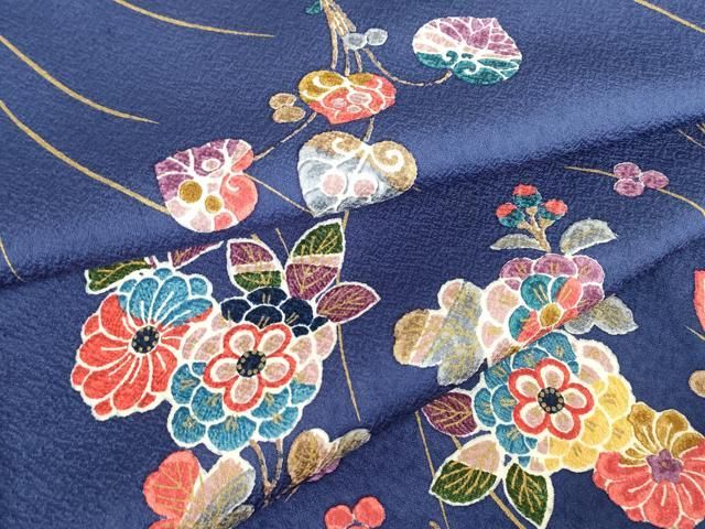 平和屋着物▽上質な小紋　単衣　葵に草花　金彩　正絹　逸品　未使用　DABE4963az