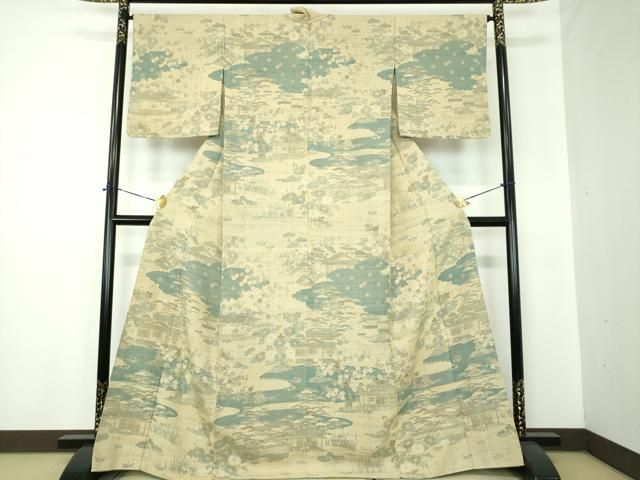 平和屋着物●染織の名門　しょうざん　生紬　訪問着　訪問着　背抜き仕立て　流水風景花文　金彩　正絹　逸品　DABF7235ps 33,800円