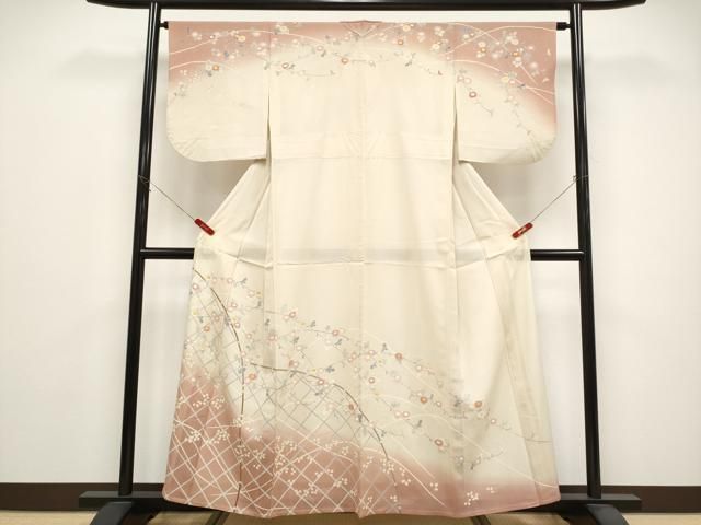 平和屋着物＊夏物　訪問着　絽　籬草花文　暈し染め　金彩　正絹　逸品　CABG3284tx