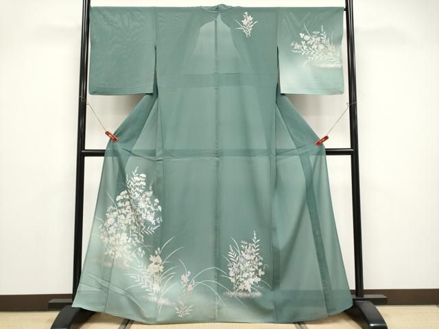 平和屋着物＊夏物　訪問着　絽　草花文　暈し染め　金銀彩　正絹　逸品　CABG3287tx