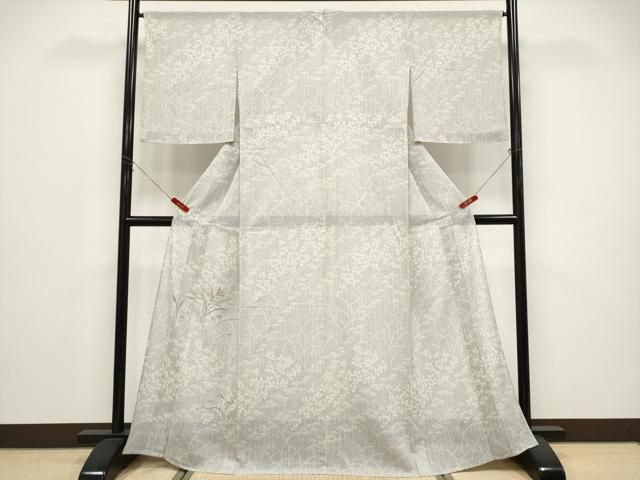 平和屋着物＊夏物　訪問着　紗紬　刺繍　草花文　銀糸　正絹　逸品　CABG3289tx