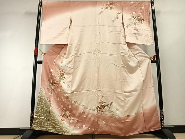 平和屋着物●十日町老舗ブランド 吉澤友禅 吾妻徳穂 訪問着 刺繍 草花文 暈し染め 金彩 鈴乃屋扱い 正絹 逸品 未使用 AABI1800fy