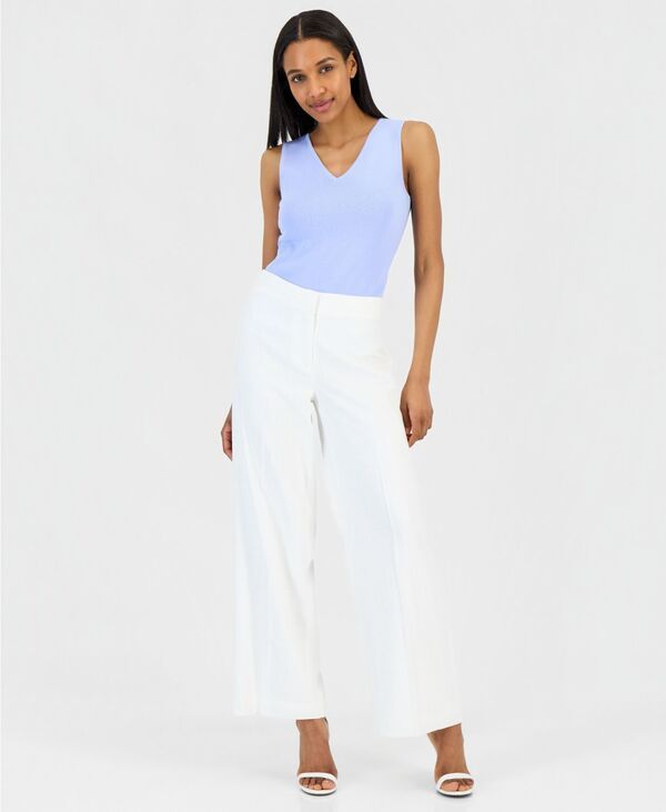 タハリエーエスエル レディース ボトムス カジュアルパンツ リネン Tahari ASL Womens CleanWaist LinenBlend WideLeg Pants White ホワイト