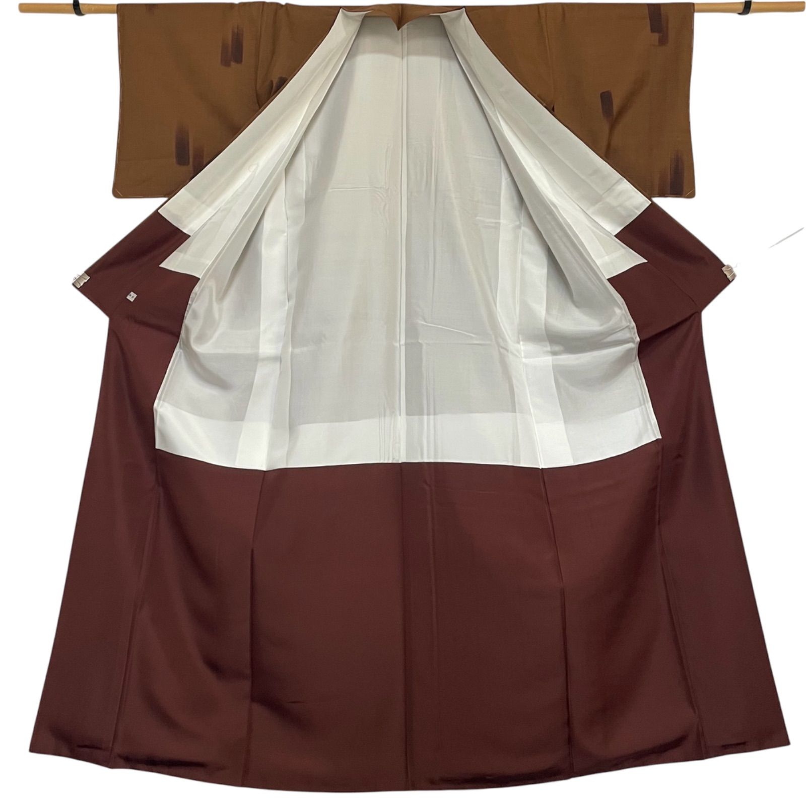R052 美品 しつけ糸付き トールサイズ 結城紬 草木染め 正絹 身丈169cm