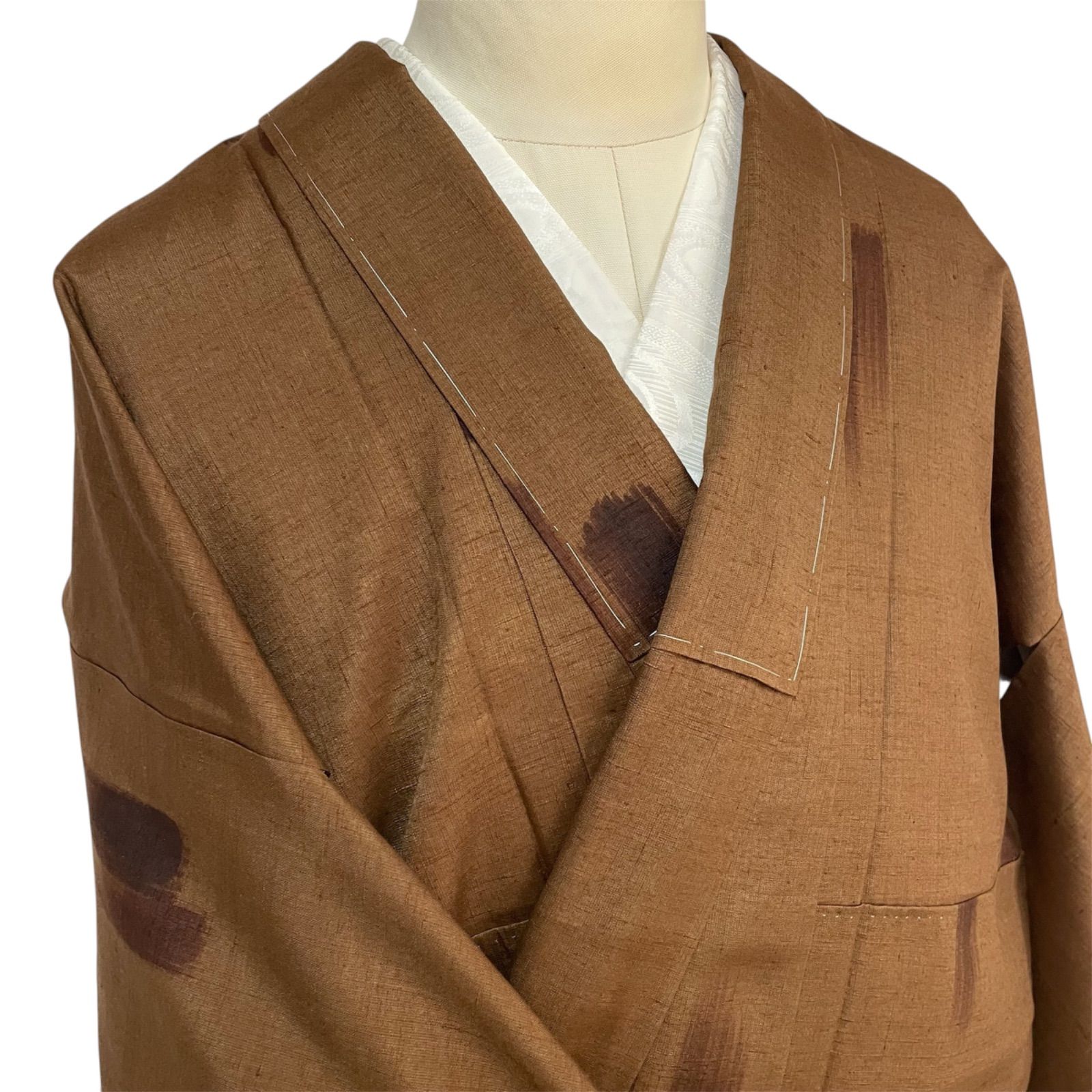 R052 美品 しつけ糸付き トールサイズ 結城紬 草木染め 正絹 身丈169cm
