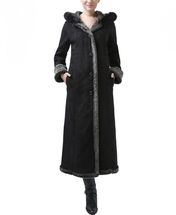 ビージーエスディー レディース アウター ジャケット・ブルゾン コート BGSD Womens Gianna Hooded Faux Shearling Long Coat Blackgray ブラッ