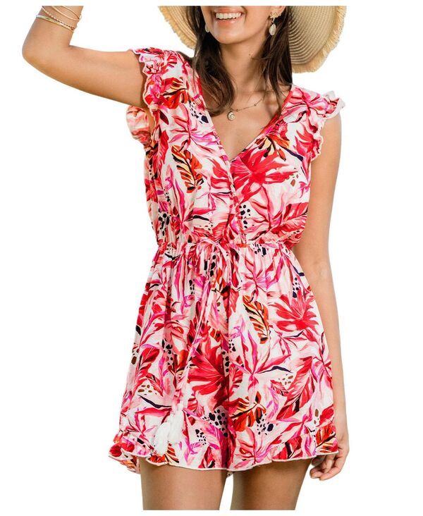 カップシー レディース ボトムス ハーフパンツ・ショーツ フラワー柄 ロンパース フラワー Cupshe Womens Floral Amuletropical Rompe red レッド