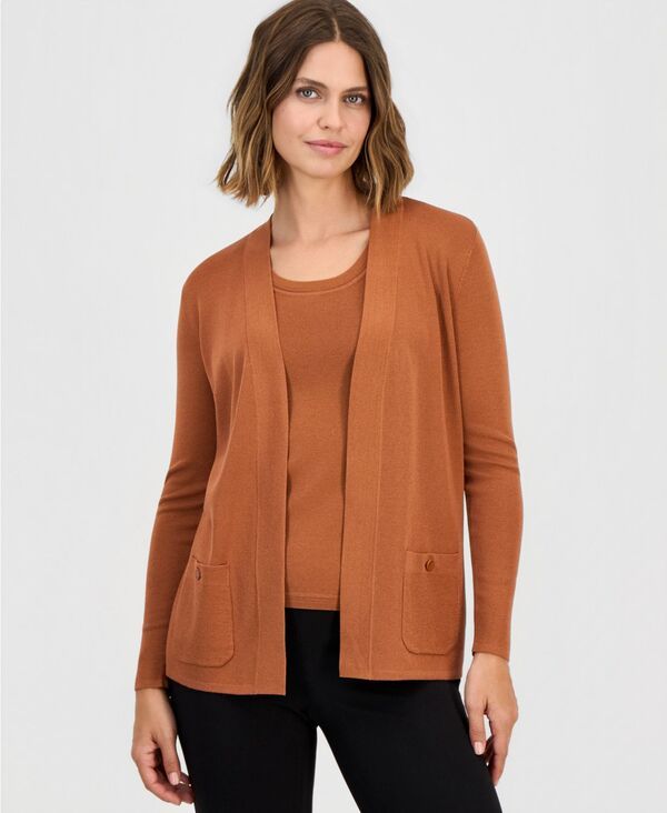 アンクライン レディース アウター ニット・セーター カーディガン Anne Klein Womens Fine Rib OpenFront Malibu Cardigan Cedar Spice